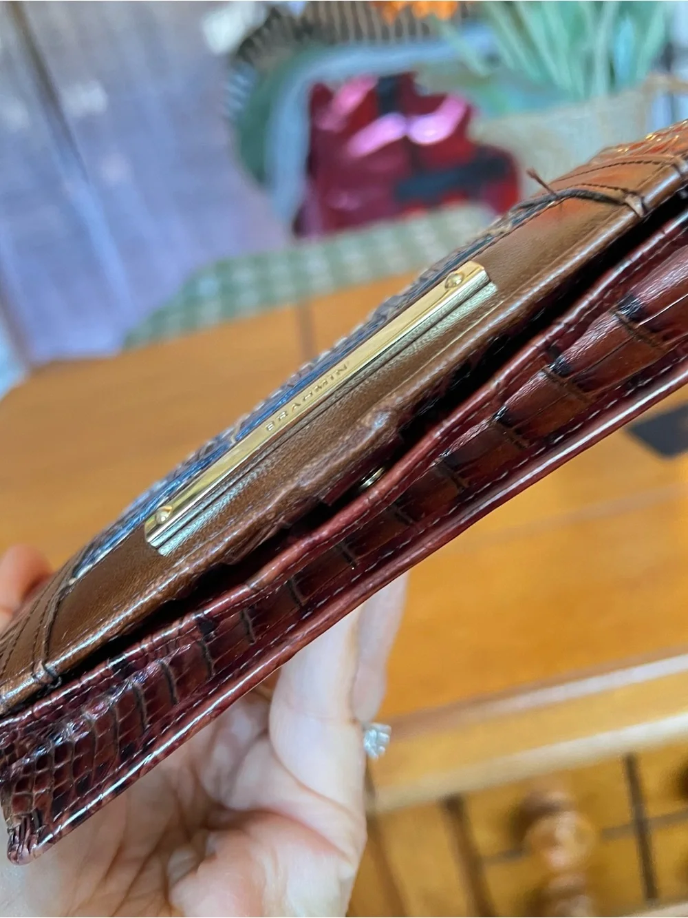 Brahmin Wristlet Wallet Canterbury Faux Lizard Genuine Leather Pecan Melbourne